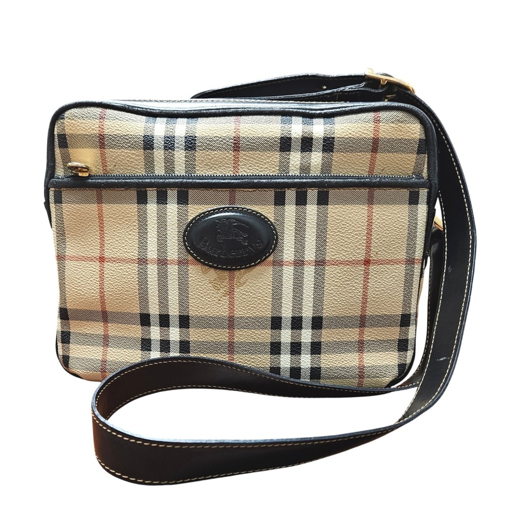 Vintage Burberrys Nova Check Organizer Double Zip Messenger Crossbody Italy Med